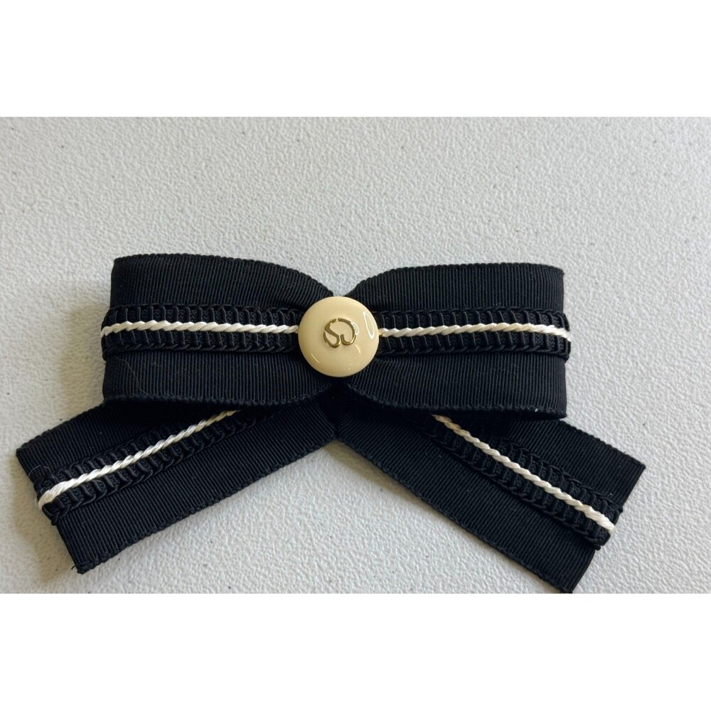 Vintage St. John Sport By Marie Black White Fabric Ribbon Bow Brooch Pin Button